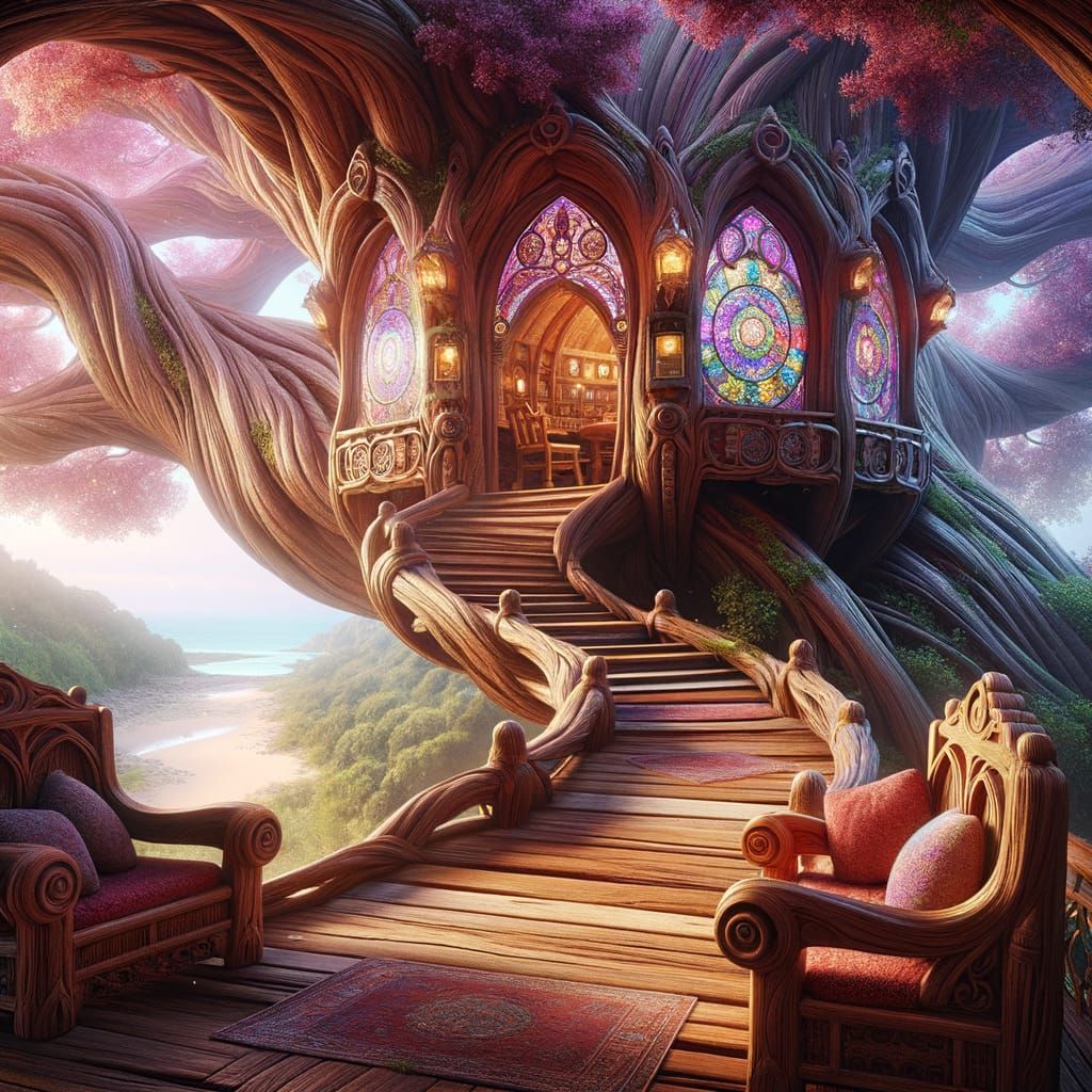 Whimsical Treehouse Sanctuary in a Sentient Tree