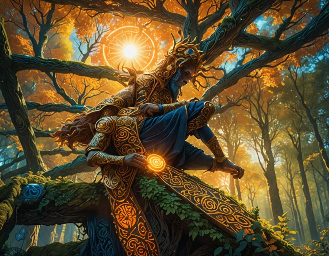 Celtic Sun God in Mystical Forest Concept Art