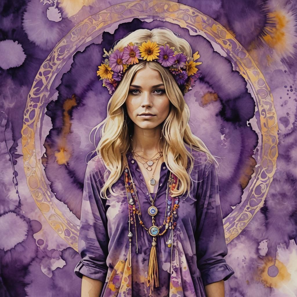 Surreal Hippie in Psychedelic Watercolor Style