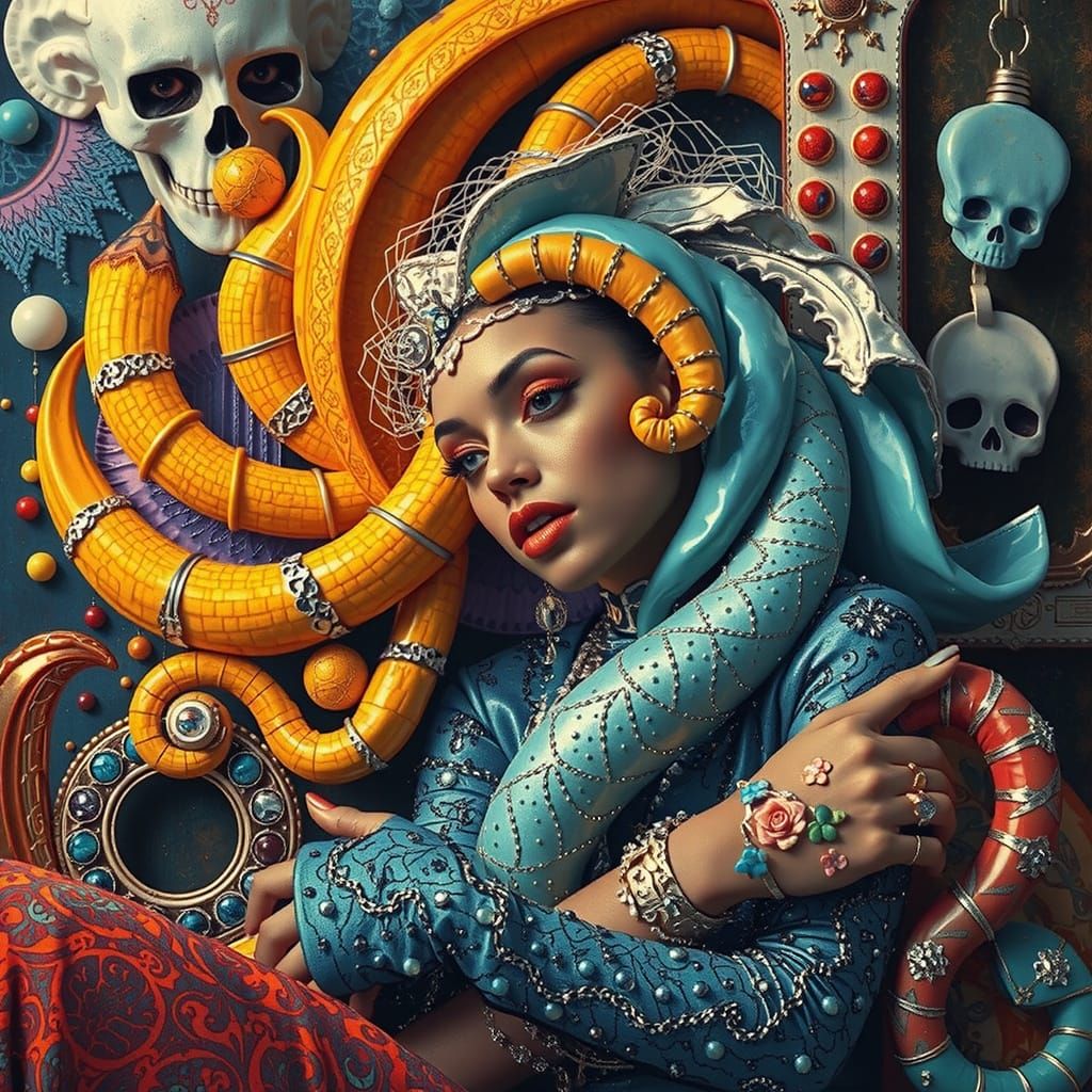 Glamorous Woman in Surreal Psychedelic Environment