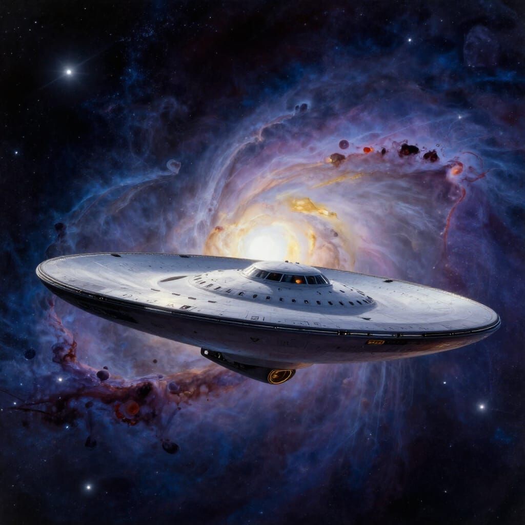 USS Enterprise NCC-1701 Drifting Through Nebula