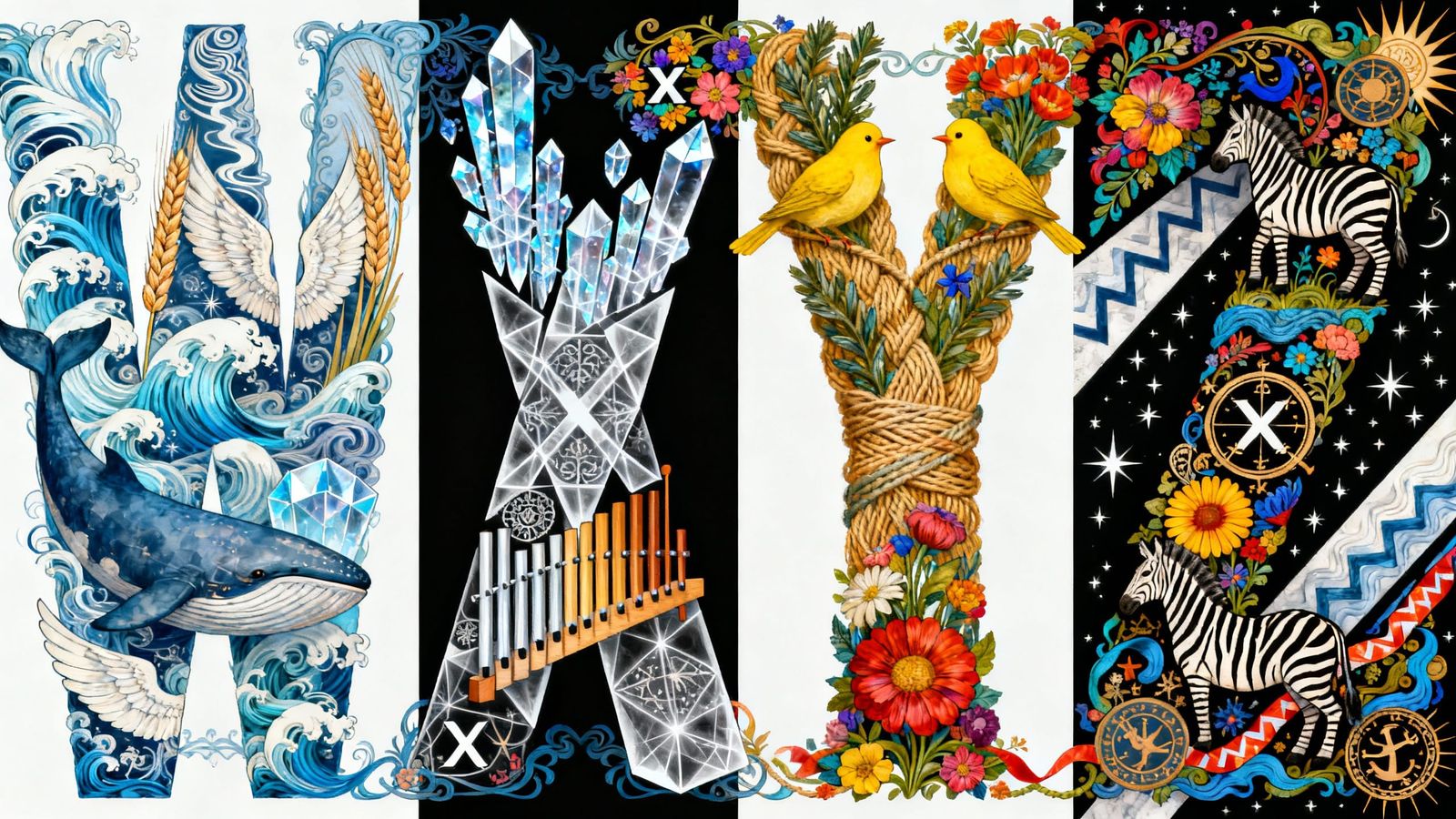 Ornamental Letter Art: WXYZ Composition