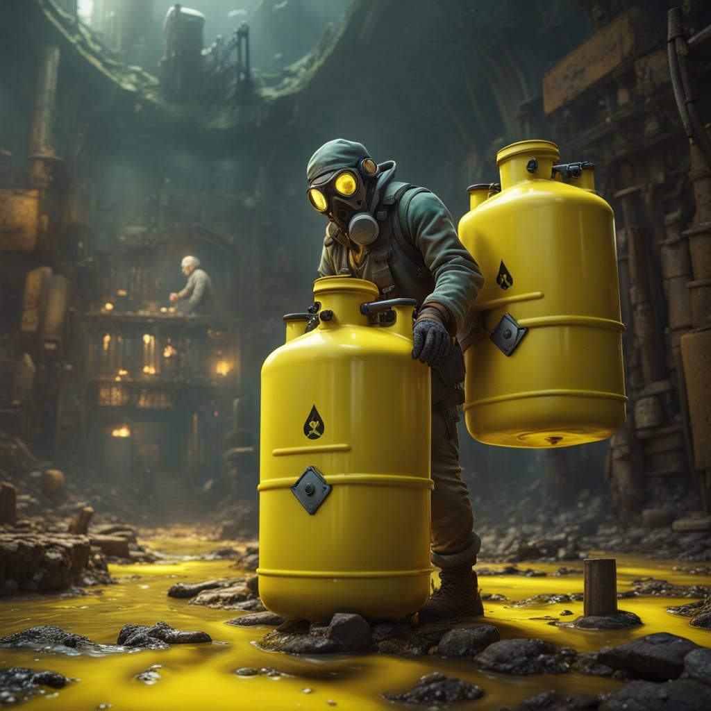 Toxic Yellow Gas: Man Holding Fluorine Canisters