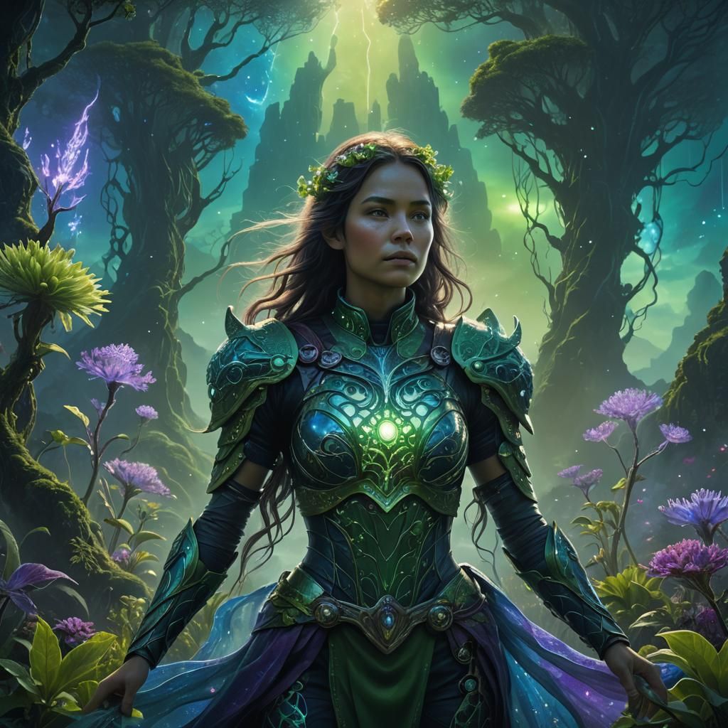 Woman in Bioluminescent Landscape: Fantasy Concept Art