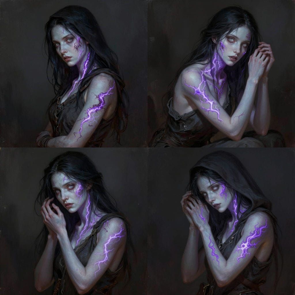 Ethereal Woman with Electric Scars in Dark Fantasy Style