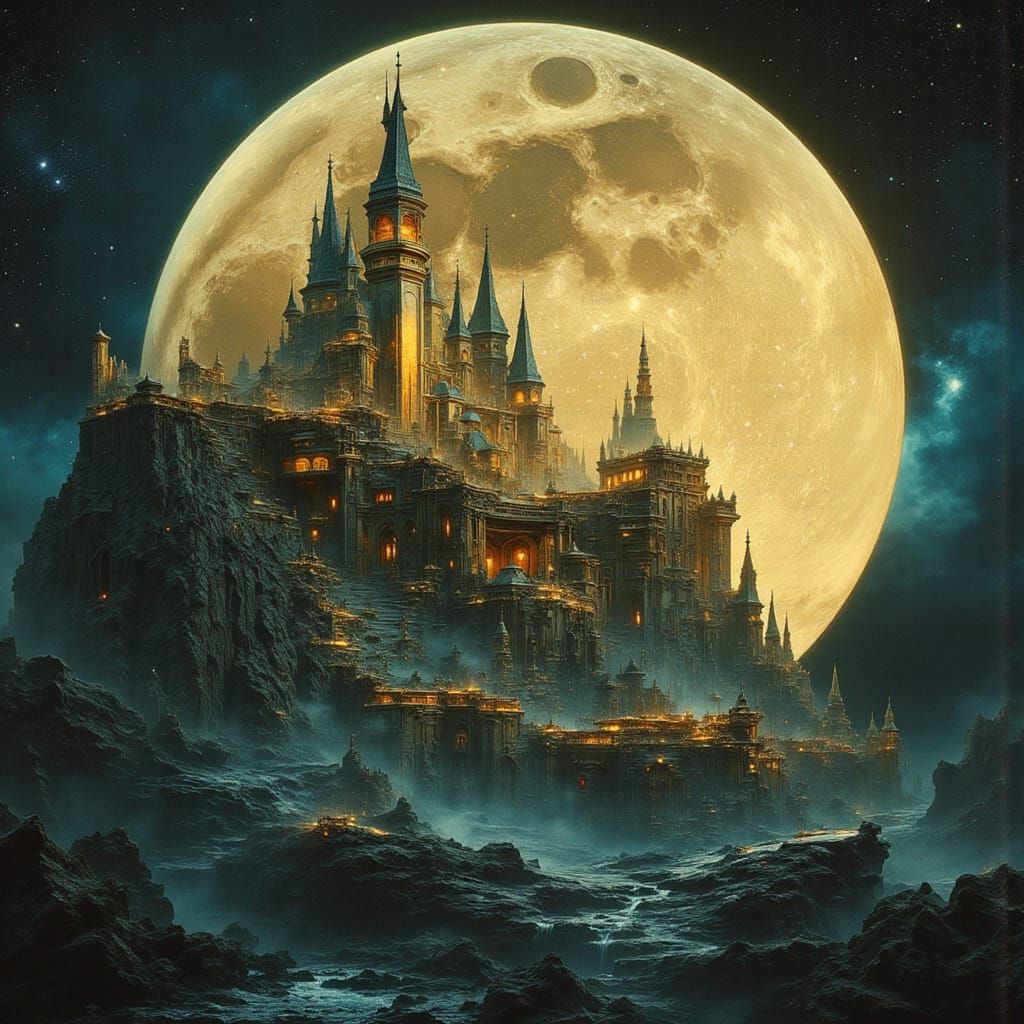 Galactic Sailing Ship to the Stars in Surreal Style