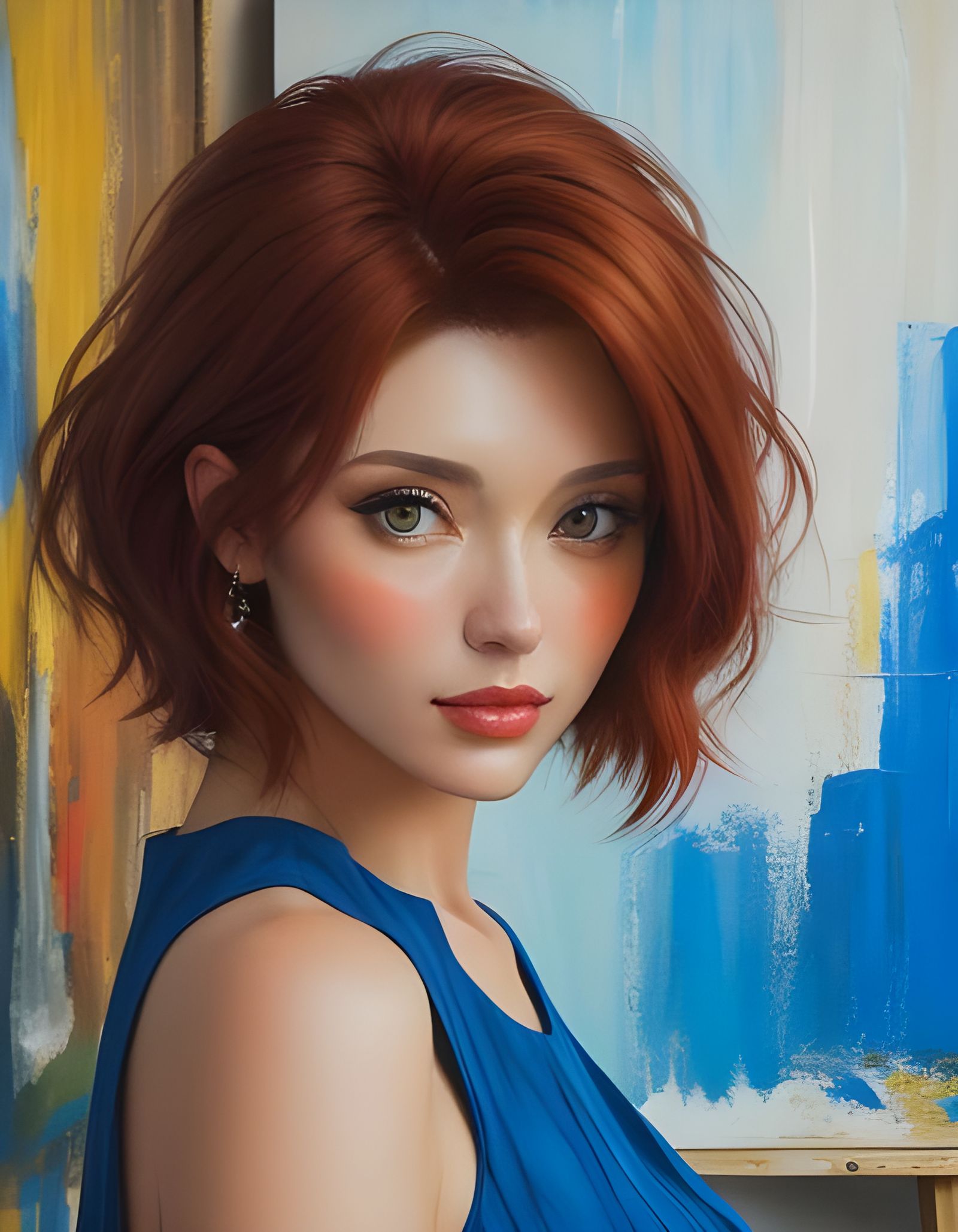 Impasto Portrait of Woman in Blue Dress