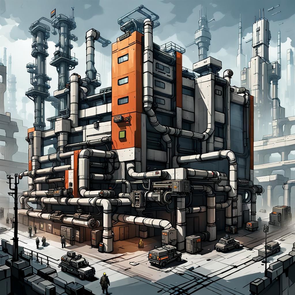Brutalist Industrial Building Concept Art