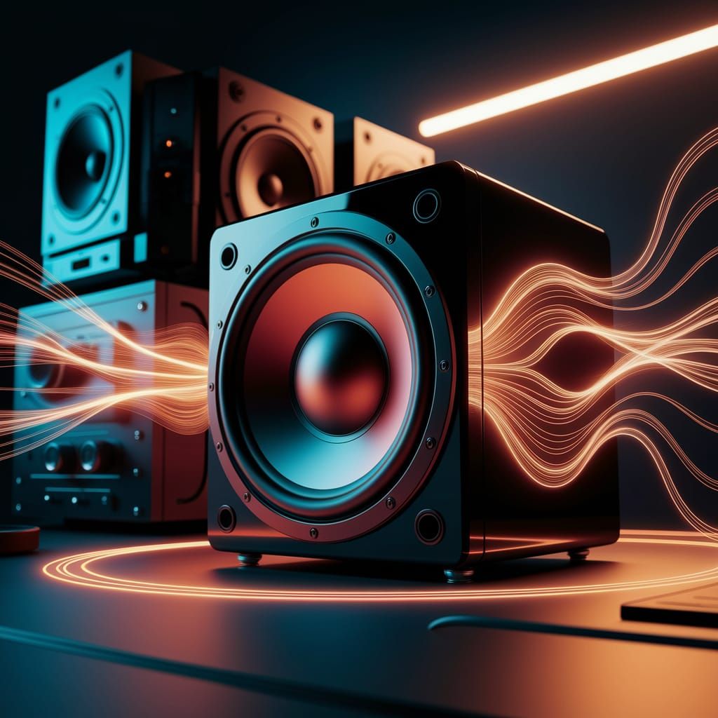 Powerful Subwoofer Visualizing Sound Waves in Neon Light