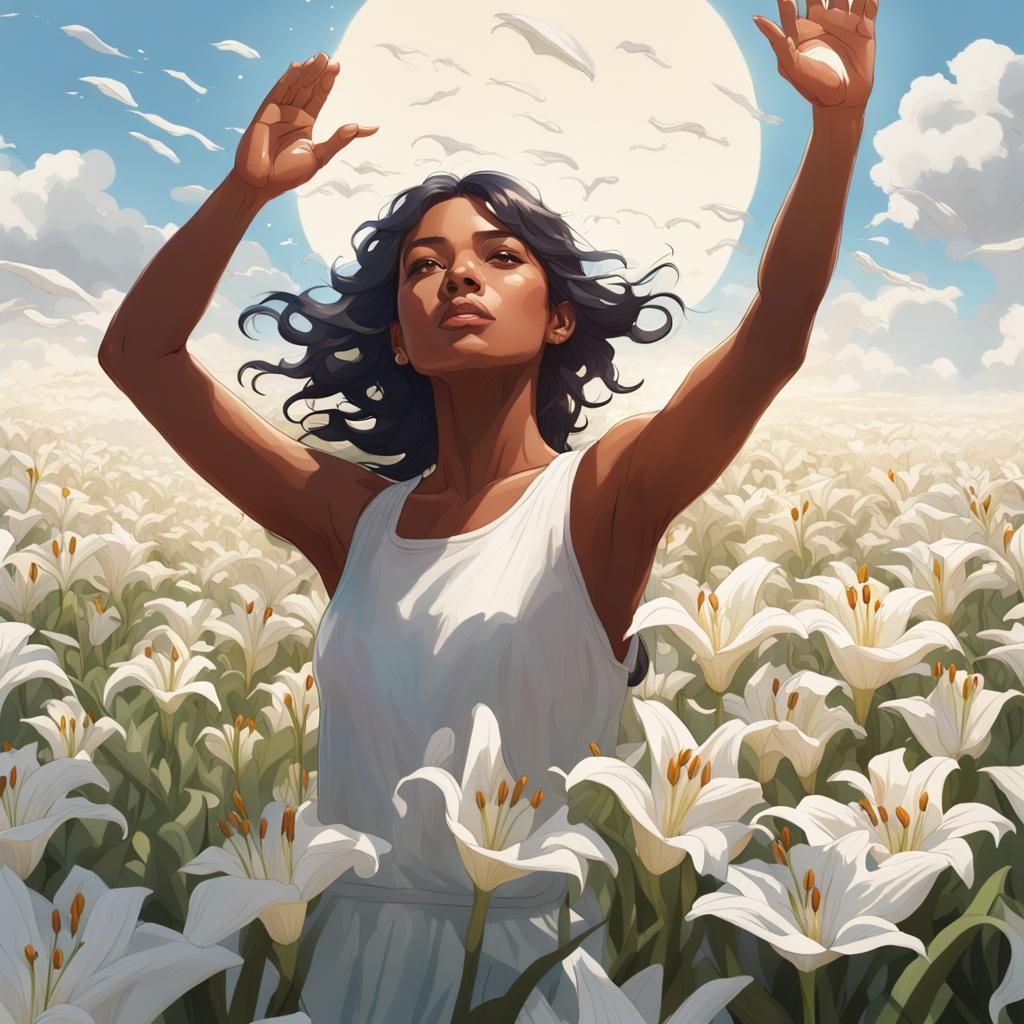 Woman in Lily Field: Hyperdetailed Digital Portrait