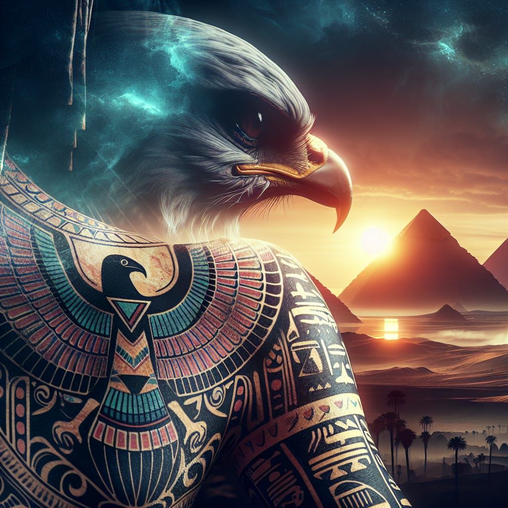 Egyptian God Horus Double Exposure in Digital Painting