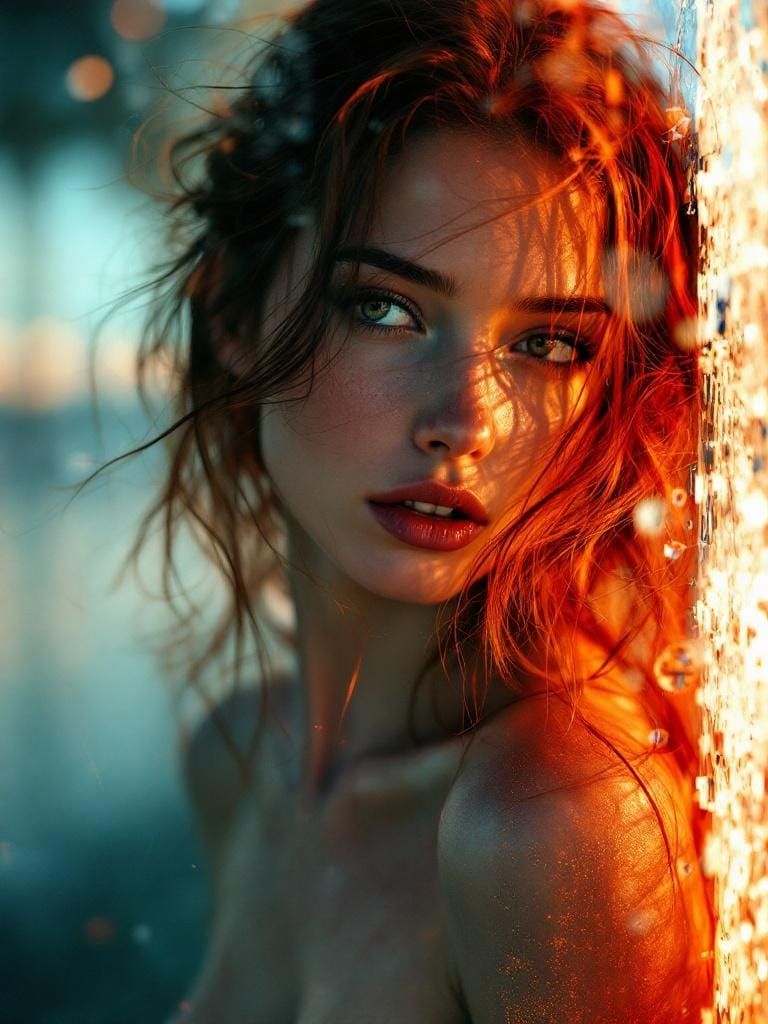 Redhead on Beach: Atmospheric Painting in Mann/Leiter Style