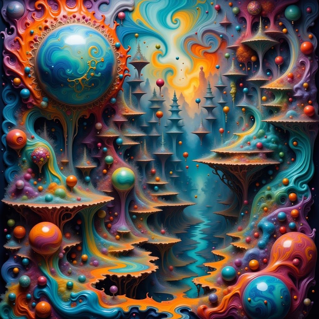 Dreamlike Scene with Swirling Patterns and Eerie Lighting