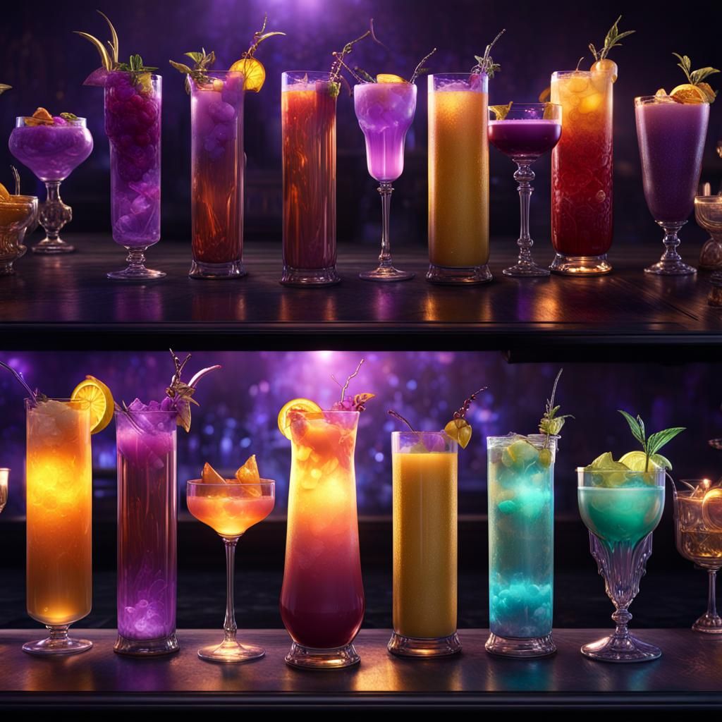 Fancy row of magic cocktails