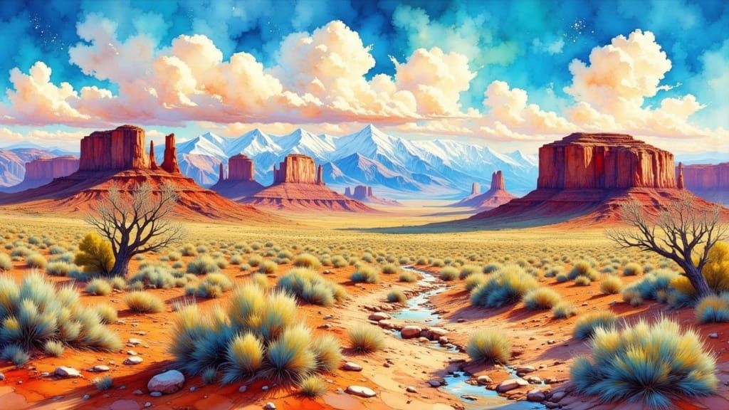 Vibrant Nevada Desert Poster Illustration