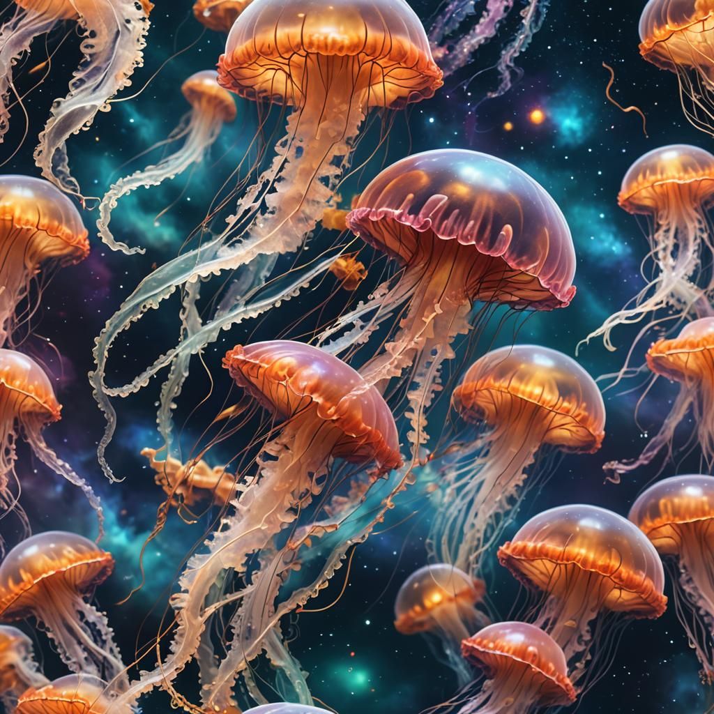 Surreal Jellyfish Floating in Deep Space