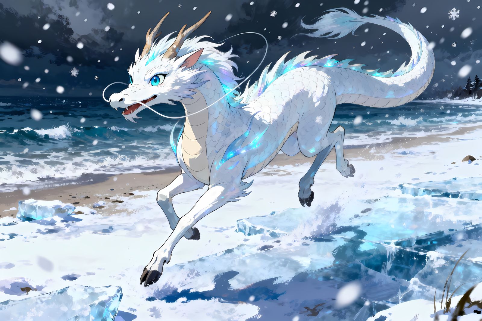 Adorable Drake Dragon on Frozen Beach in Snow