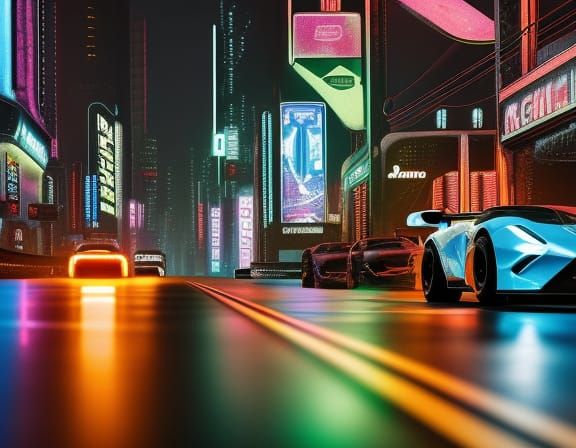 Cyberpunk Car Race in Neon Cityscape