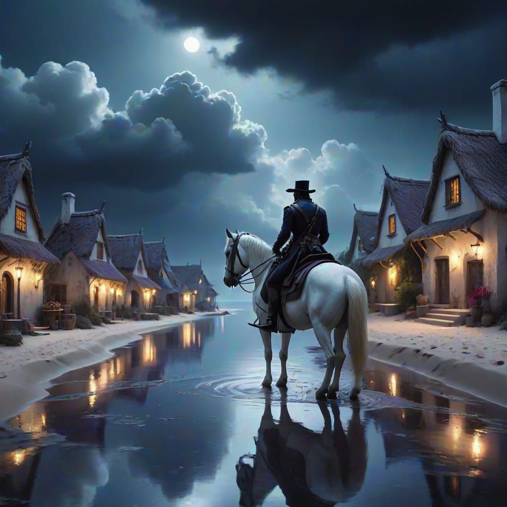Highwayman on White Steed: Fantasy Matte Painting