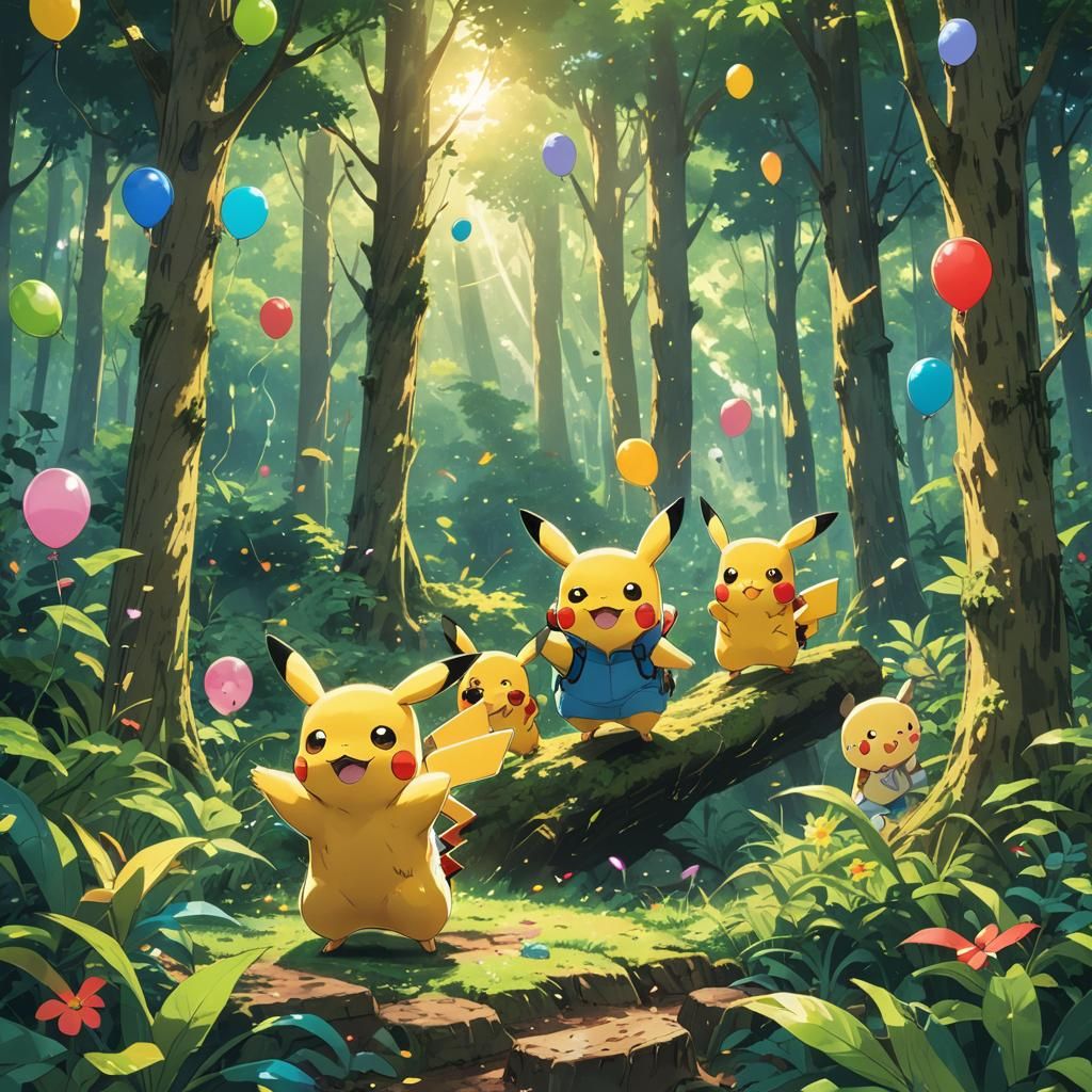 Pikachu and Friends Celebrate in Anime Style