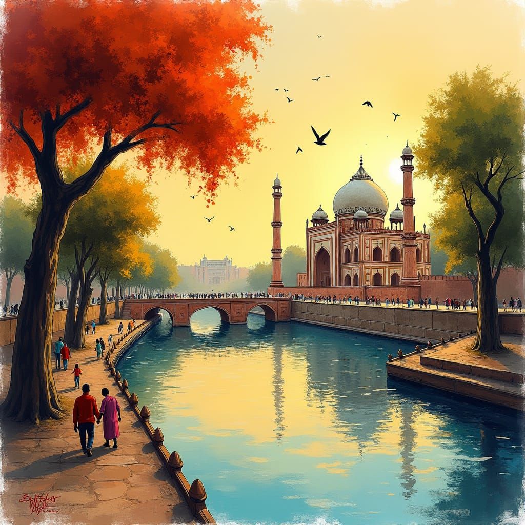 Old Lahore Ink Sketch with Mughal Architecture