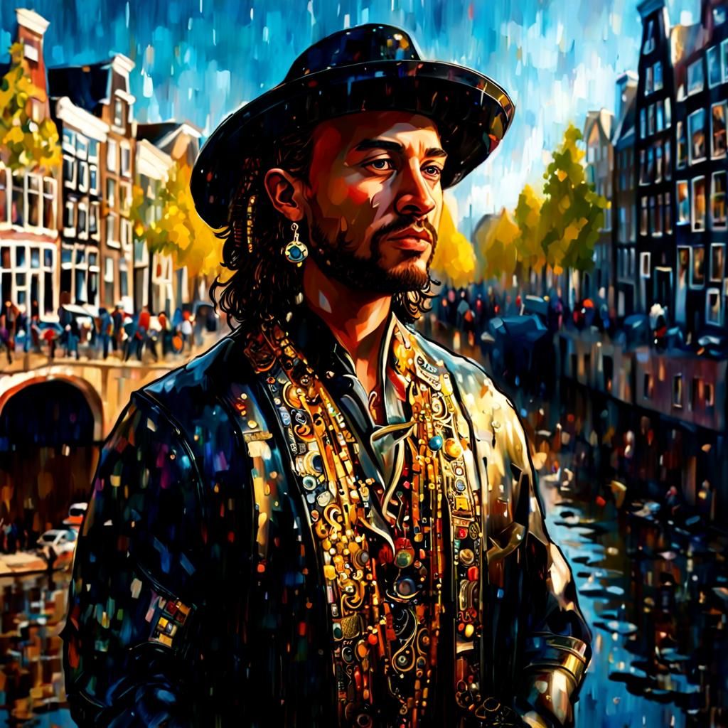 Futuristic Rembrandt Portrait in Cyberpunk Amsterdam