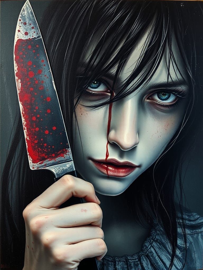 Grunge Double Exposure: Alice with Bloody Knife