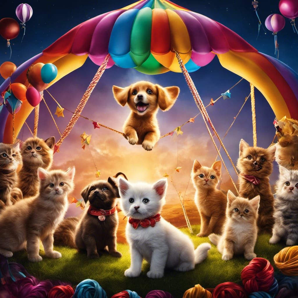 Kitten and Puppy Circus Aerialists in a Fantasy Dream