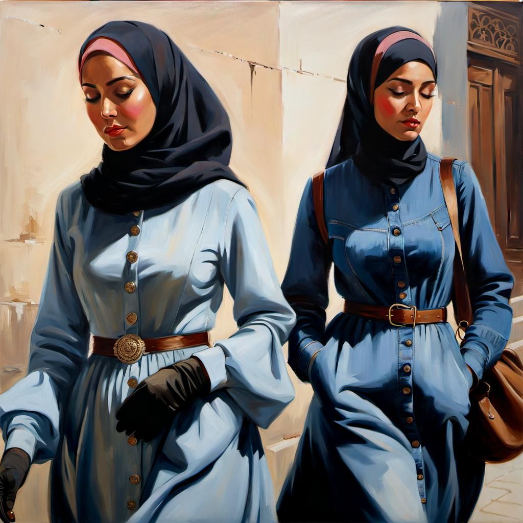 Turkish Women in Istanbul: An Oil Painting Portrait