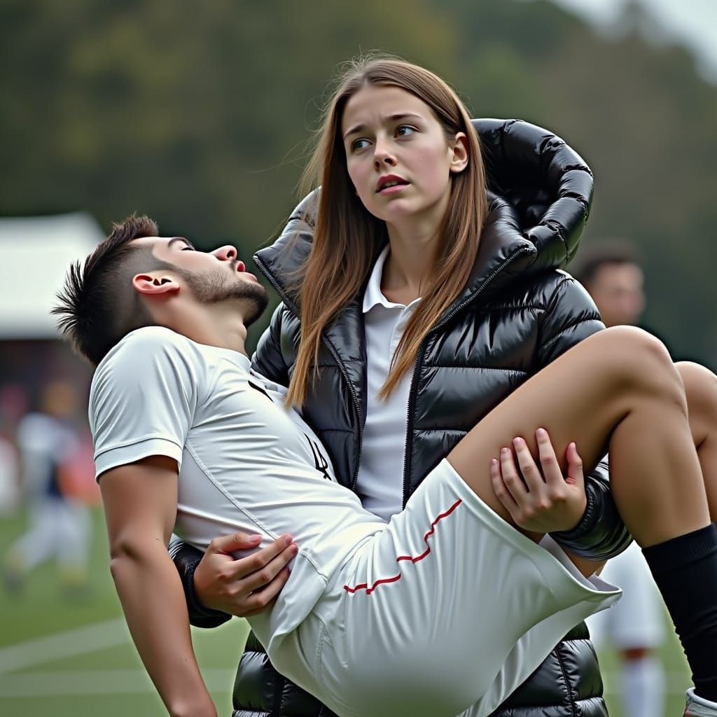 Young Girl Comforts Injured Soccer Player in Dramatic Scene