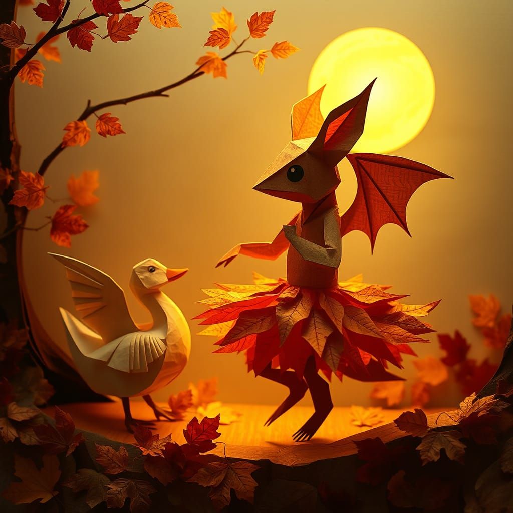 Whimsical Chupacabra and Duck Paper Art Collage