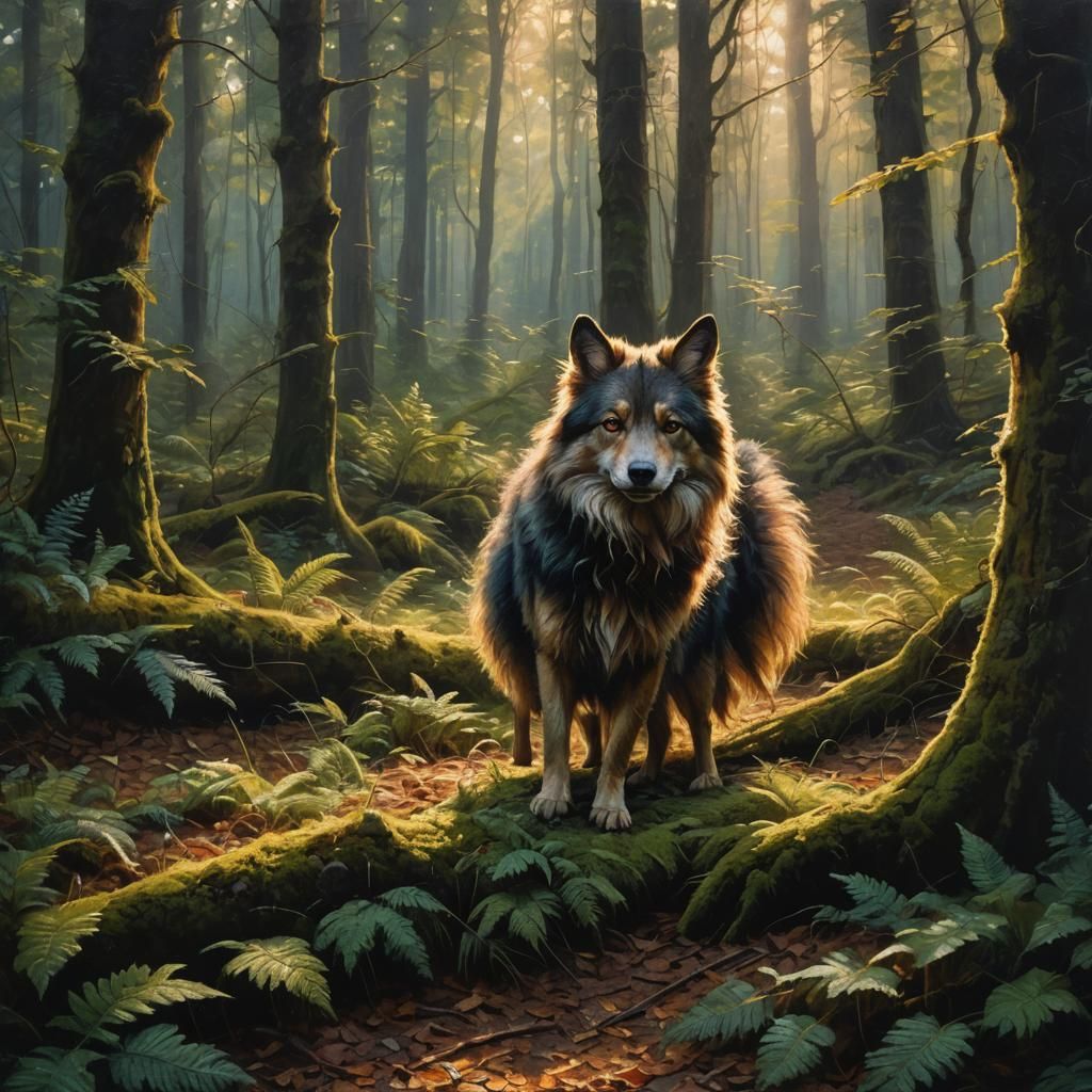 Mezzo in Lush Forest with Chiaroscuro Lighting