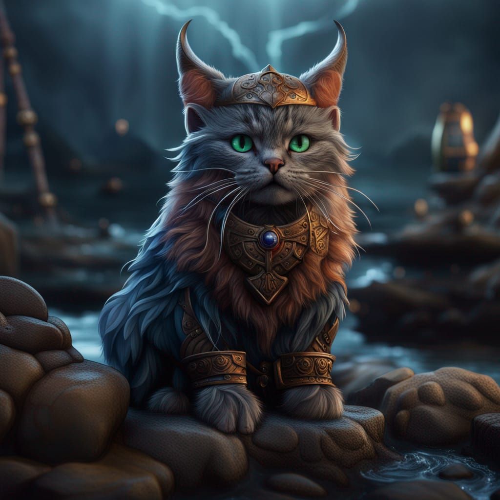 Detailed Matte Painting of a Viking Cat