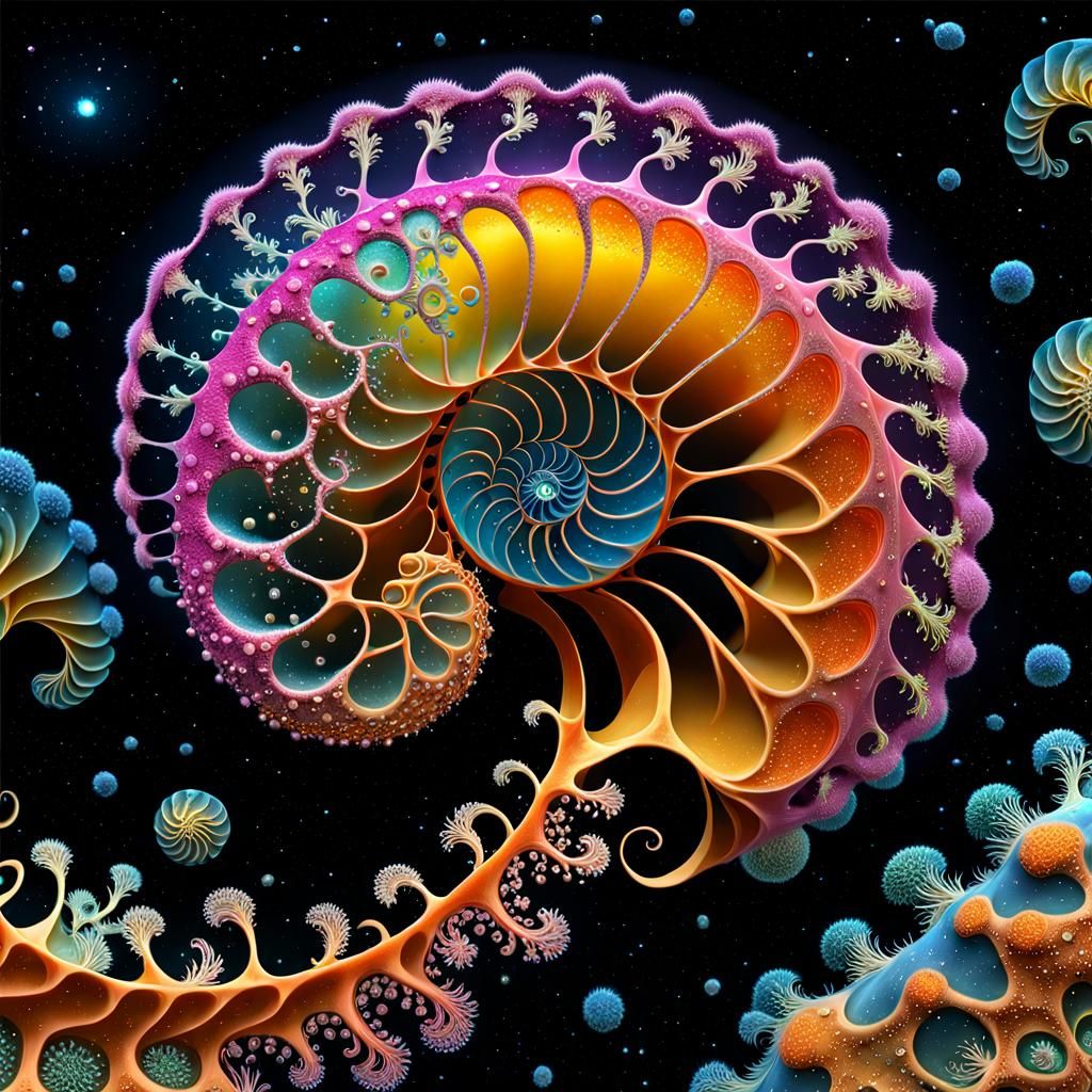 Vivid Nautilus in Space with Fractal Details