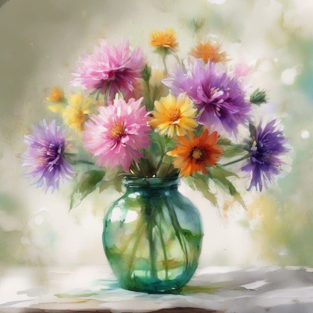 Vibrant Wildflower Arrangement in Digital Watercolor