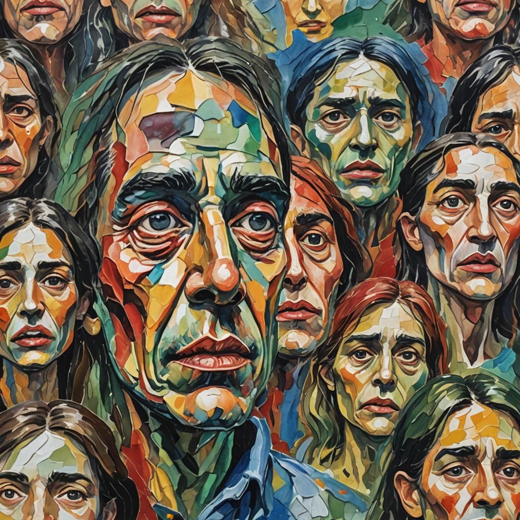 Impasto Gouache Painting of a Distorted Face