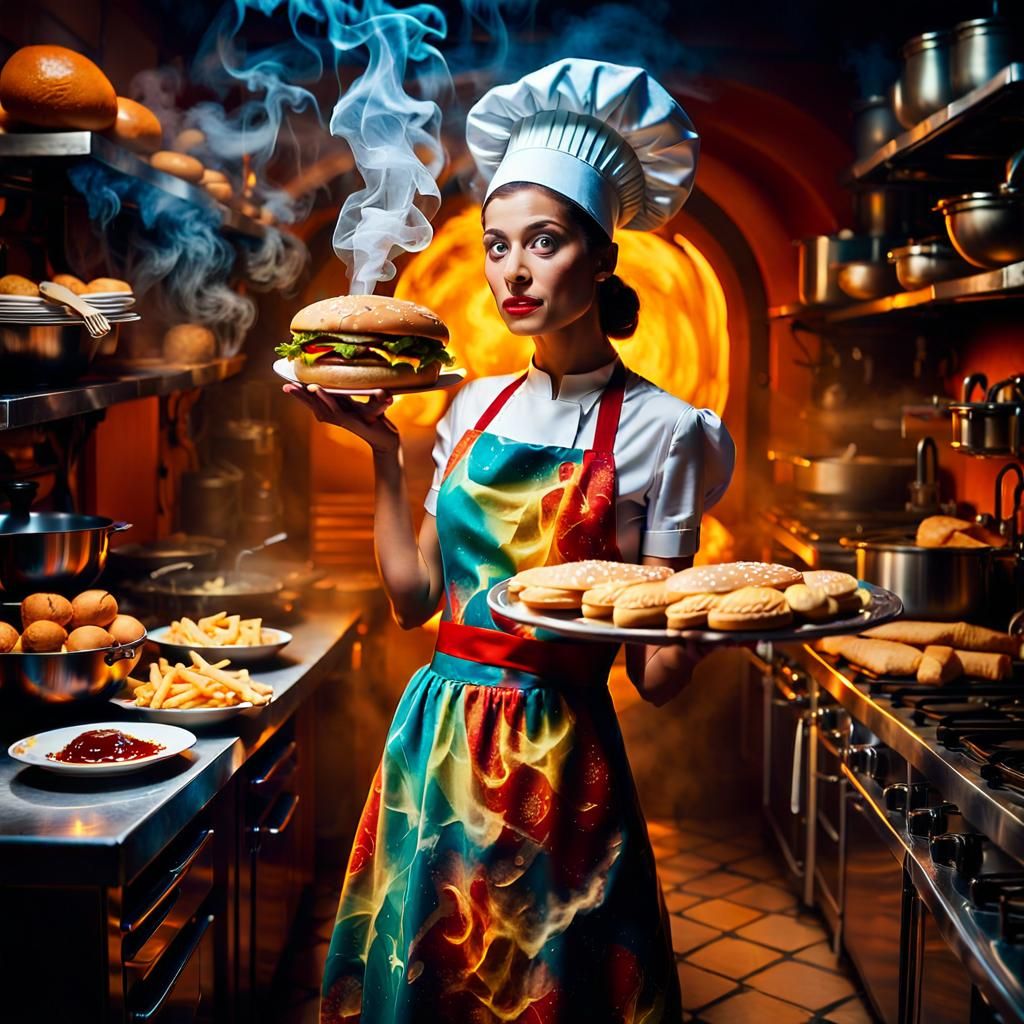 Culinary Genie in a Surreal Kitchen