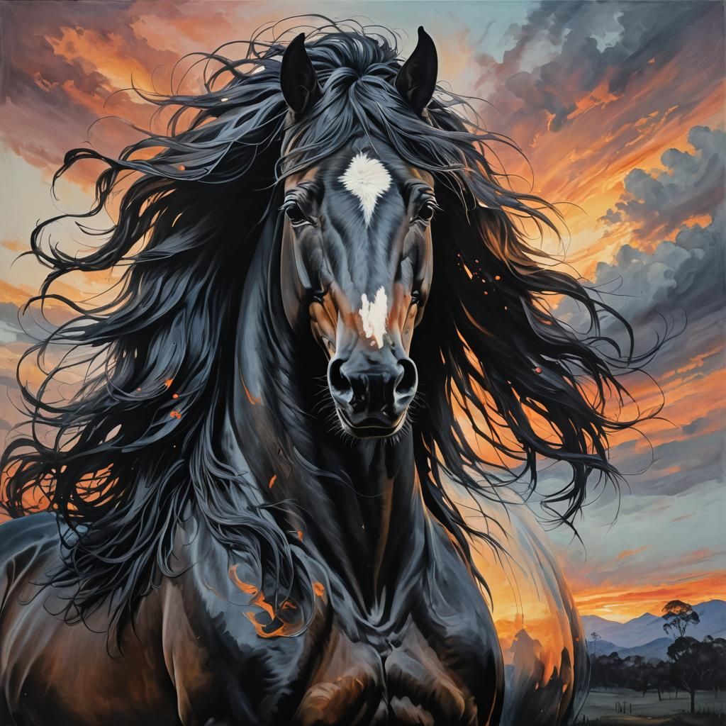 Horse Sunset Double Exposure: Detailed Matte Painting