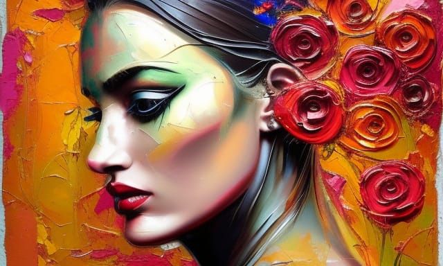 Latina Princess Portrait in Impasto Acrylic Style