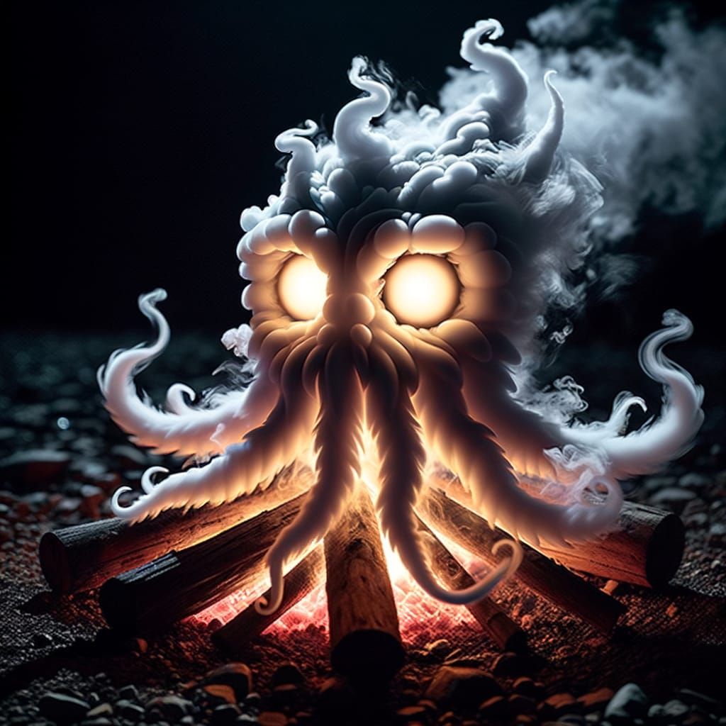 Campfire Smoke Forms Chibi Sea Monster