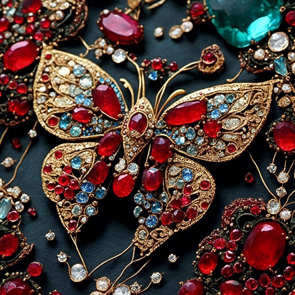 Inferno Butterfly Brooch Macro Shot in Jewel Style