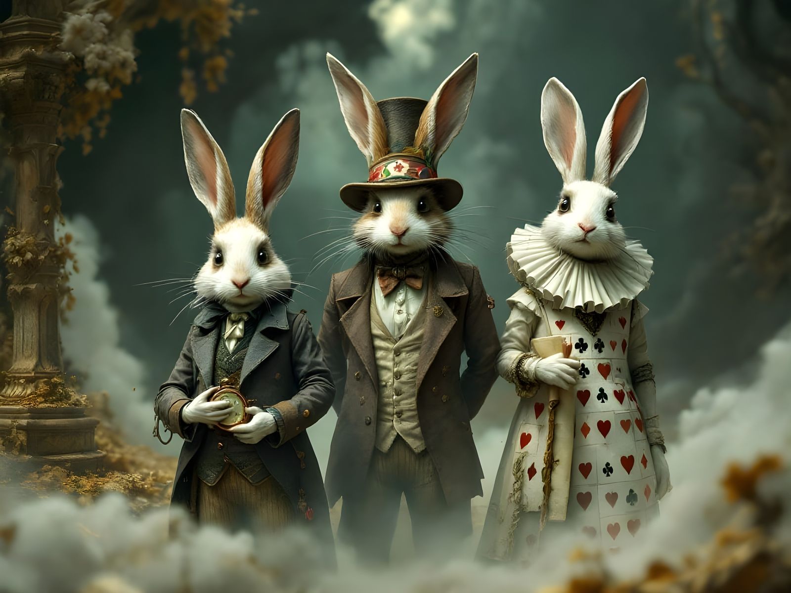 Alice in Wonderland Surreal Rabbits in Dreamlike State