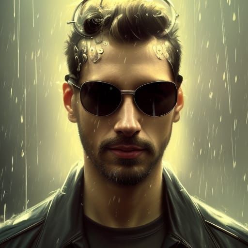 Man in Sunglasses: Hyperdetailed Rainy Day Portrait