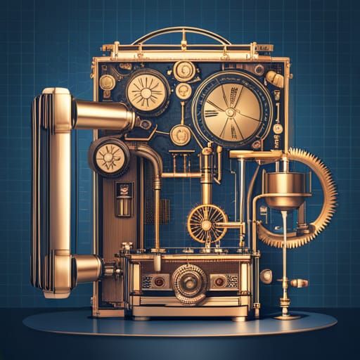Steampunk Coffee Machine Blueprint: Technical Drawing