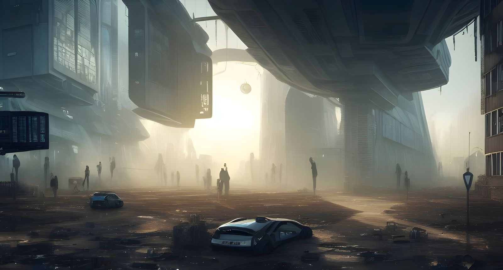 Dystopian Cityscape in Solarpunk Sci-Fi Style