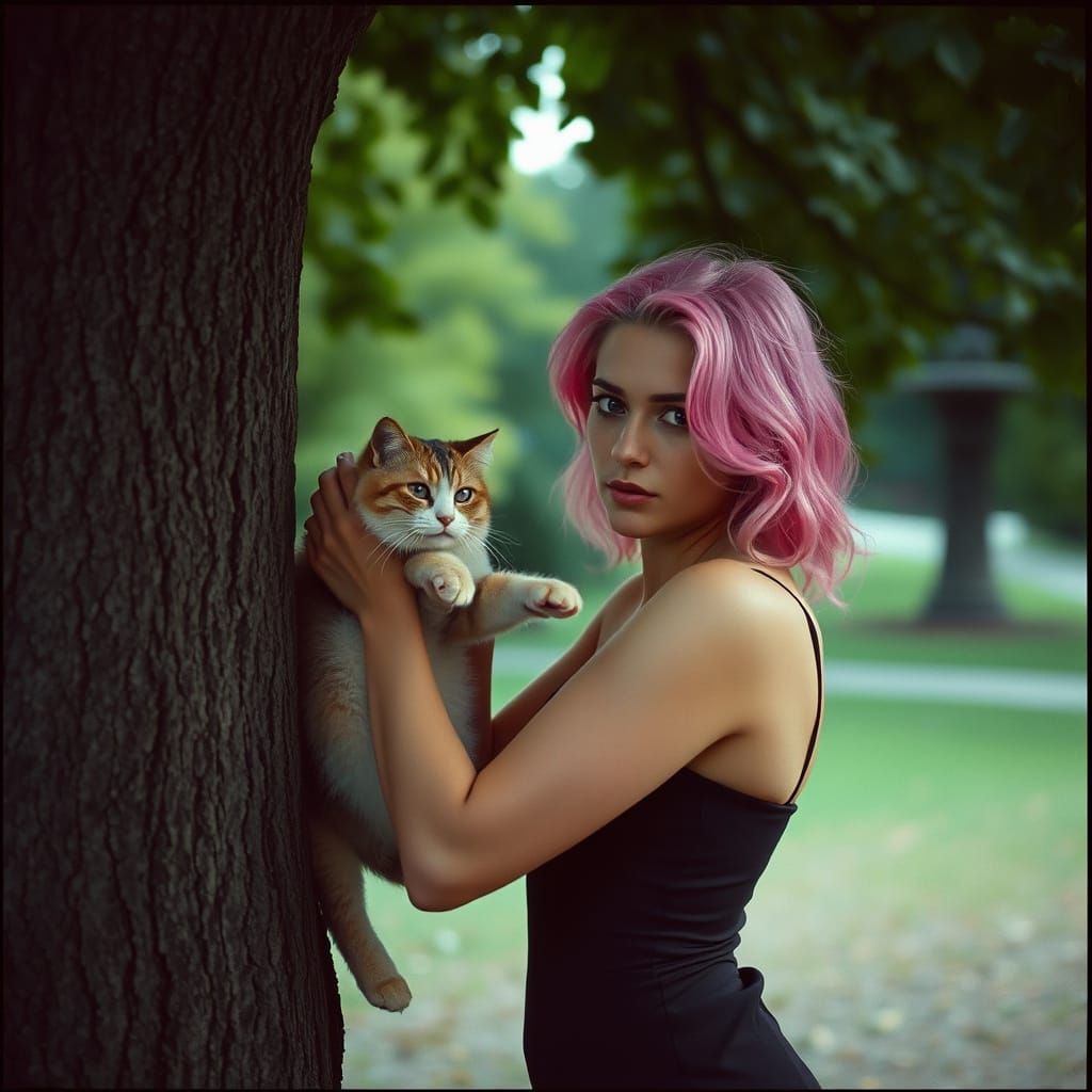 Dramatic Moment of Feline Rescue in Cinematic Film Still