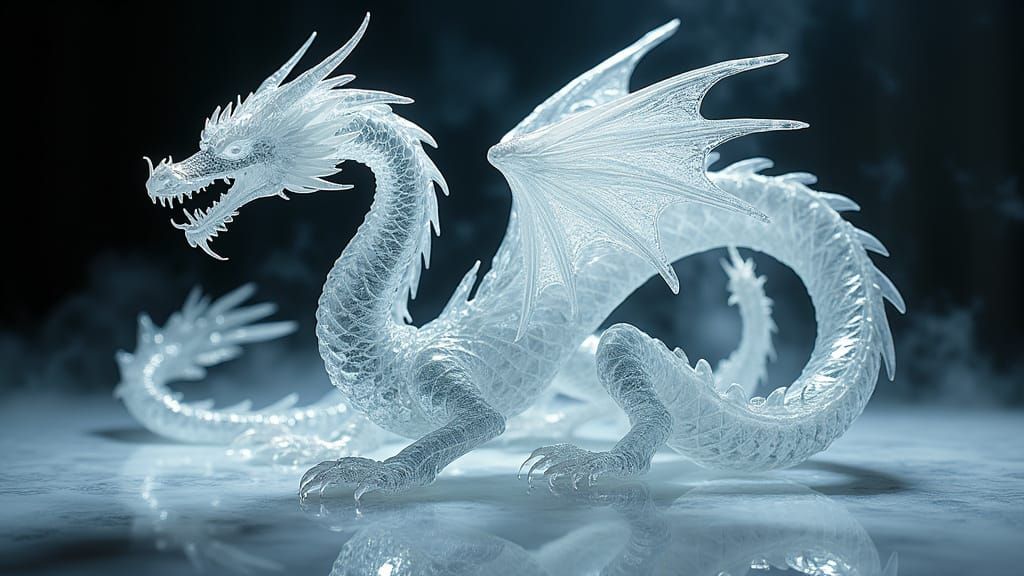 Glass Dragon in Dramatic Light - Oil Painting Style