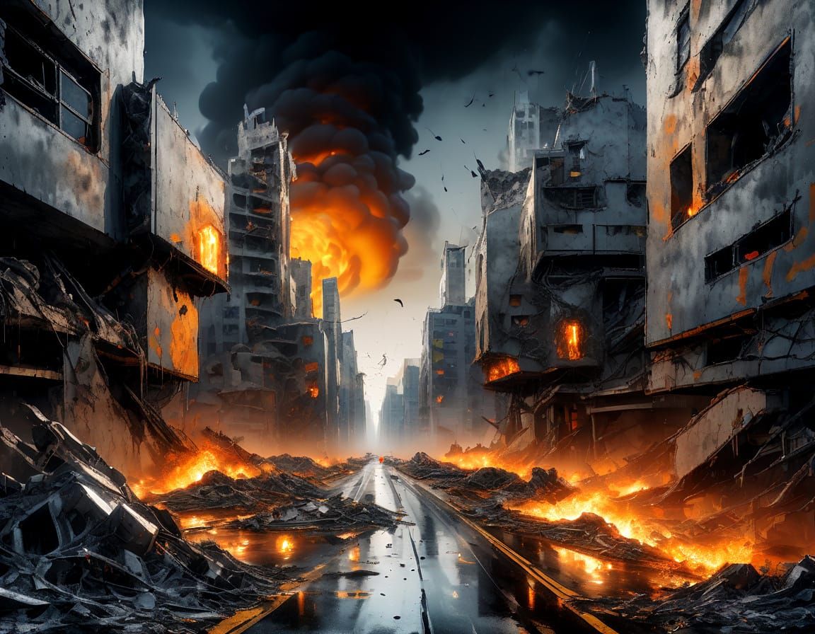 Abstract Dystopian Urban Decay in Mixed Media