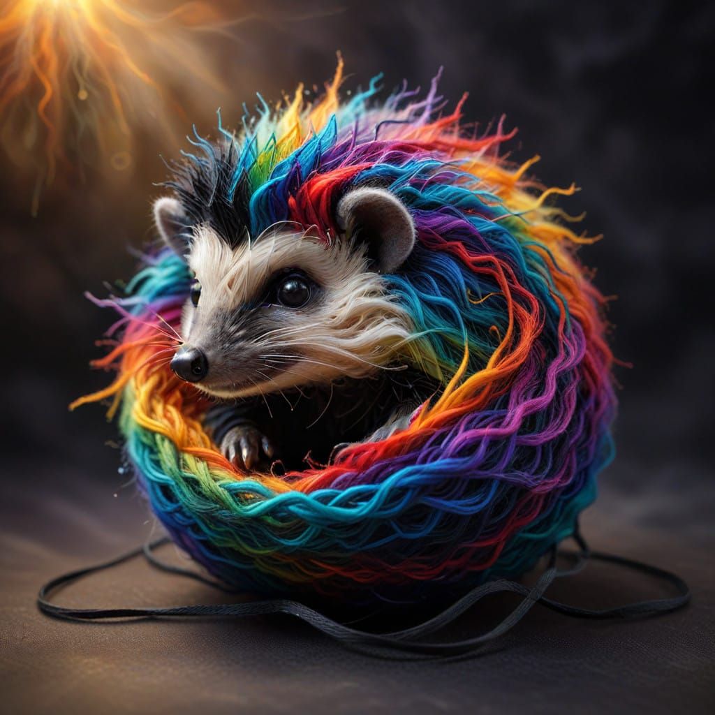 Rainbow Hedgehog Embroidered in Whimsical Wool Textures