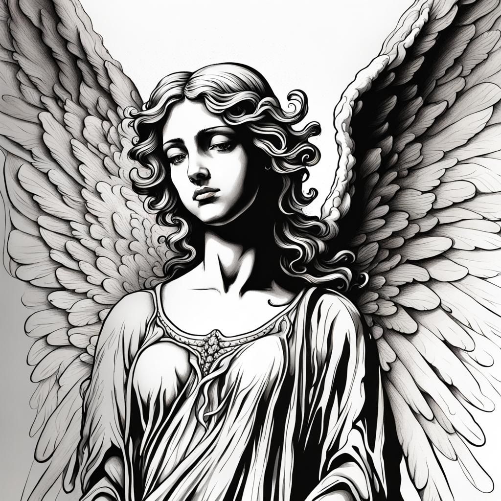 Detailed Angel Ink Splash Art